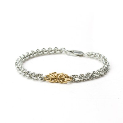 Silver and Gold Fill Bracelet, mixed metals jewelry, light weight bracelet accessory, gold accent - image1